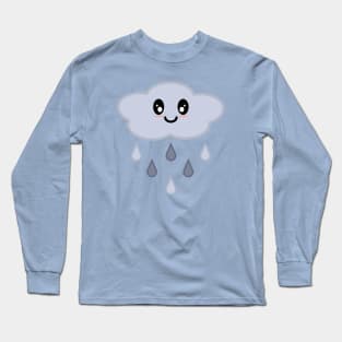 Kawaii Cute Happy Rain Cloud in Light Blue Long Sleeve T-Shirt